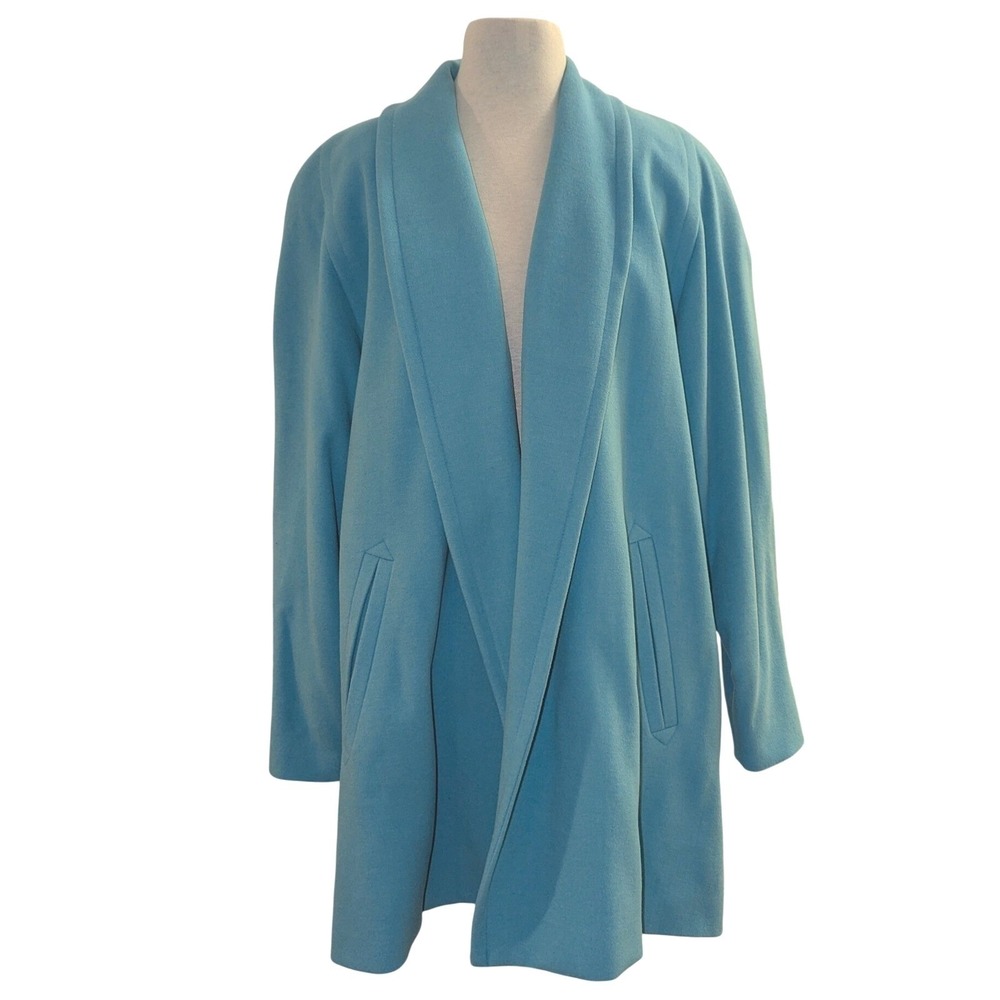 Escada Margaretha Ley Wool Angora Silk Coat Blue Shawl Collar‎ Sz 36 Vintage NWT